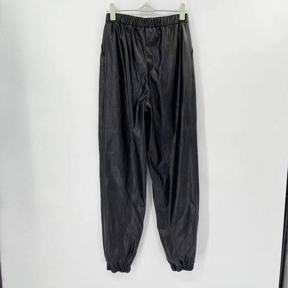 ASOS Faux Leather Jogger‎ Pants Sz S Black Elastic Waist Pockets Hi-Rise Pull On - Picture 1 of 11